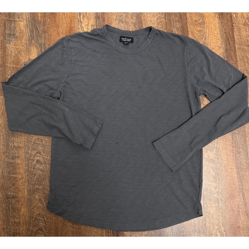 Velvet by Graham & Spencer Long Sleeve Cotton Top Large Charcoal Anthropologie